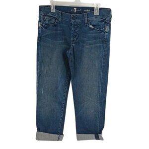 7 For All Mankind Womens Size 28 Rickie Cropped Jeans Blue Denim Cuffed Straight